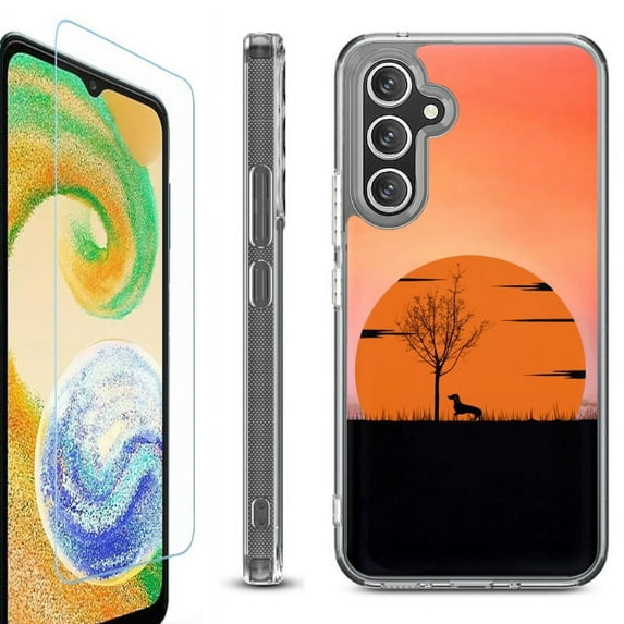 OneToughShield ® Case Compatible with Samsung Galaxy A25 5G, Shockproof Bumper Phone Case, with Tempered Glass Screen Protector - Sunset Dachshund