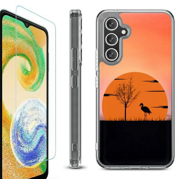 OneToughShield ® Case Compatible with Samsung Galaxy A25 5G, Shockproof Bumper Phone Case, with Tempered Glass Screen Protector - Sunset Flamingo