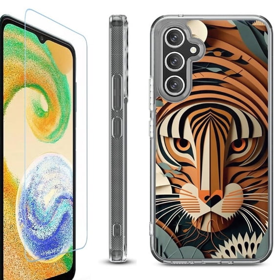 OneToughShield ® Case Compatible with Samsung Galaxy A25 5G, Shockproof Bumper Phone Case, with Tempered Glass Screen Protector - Tiger Art