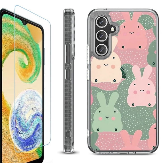 OneToughShield ® Case Compatible with Samsung Galaxy S24, Shockproof Bumper Phone Case, with Tempered Glass Screen Protector - Bunny Mix