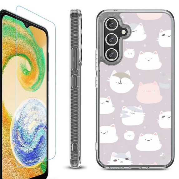 OneToughShield ® Case Compatible with Samsung Galaxy S24, Shockproof Bumper Phone Case, with Tempered Glass Screen Protector - Cat Mix
