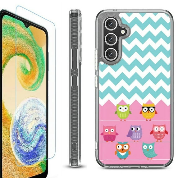 OneToughShield ® Case Compatible with Samsung Galaxy S24, Shockproof Bumper Phone Case, with Tempered Glass Screen Protector - Chevron/Teal/Owl