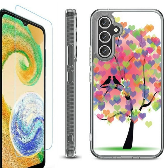OneToughShield ® Case Compatible with Samsung Galaxy S24, Shockproof Bumper Phone Case, with Tempered Glass Screen Protector - Color Hearts Tree
