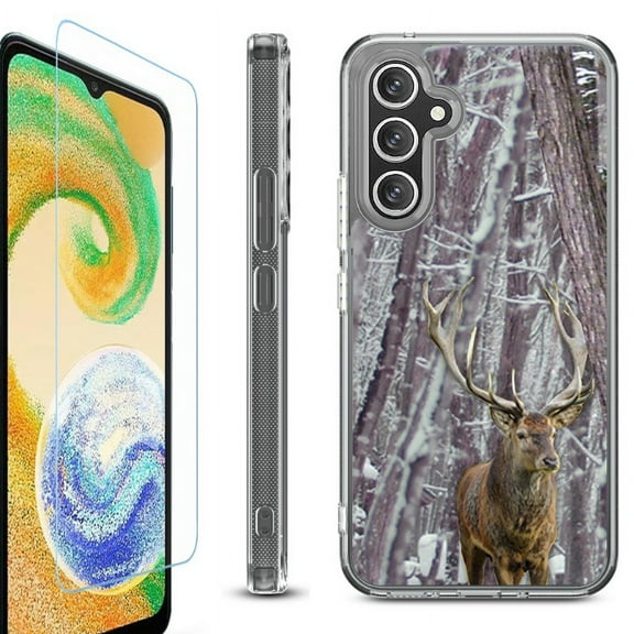 OneToughShield ® Case Compatible with Samsung Galaxy S24, Shockproof Bumper Phone Case, with Tempered Glass Screen Protector - Deer/Snow/Camo
