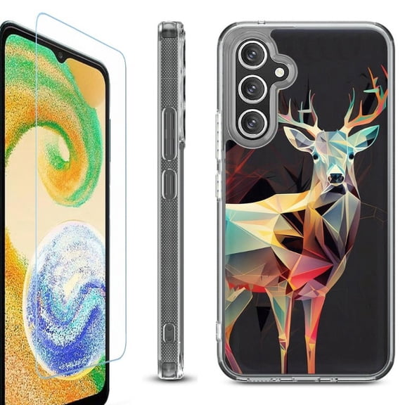 OneToughShield ® Case Compatible with Samsung Galaxy S24, Shockproof Bumper Phone Case, with Tempered Glass Screen Protector - Geometric Deer