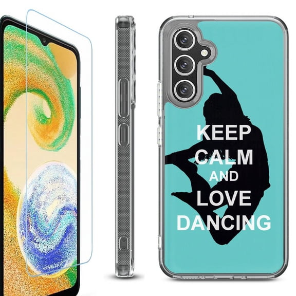 OneToughShield ® Case Compatible with Samsung Galaxy S24, Shockproof Bumper Phone Case, with Tempered Glass Screen Protector - Keep Calm / Dancing