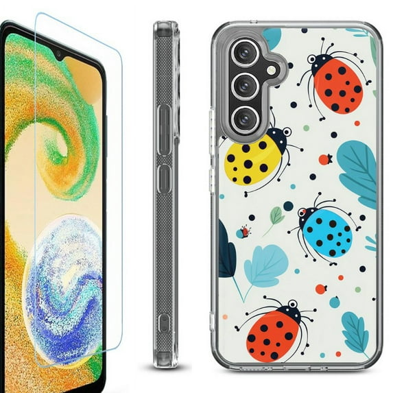 OneToughShield ® Case Compatible with Samsung Galaxy S24, Shockproof Bumper Phone Case, with Tempered Glass Screen Protector - Ladybug Mix