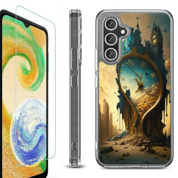 OneToughShield ® Case Compatible with Samsung Galaxy S24, Shockproof Bumper Phone Case, with Tempered Glass Screen Protector - Melting Clock