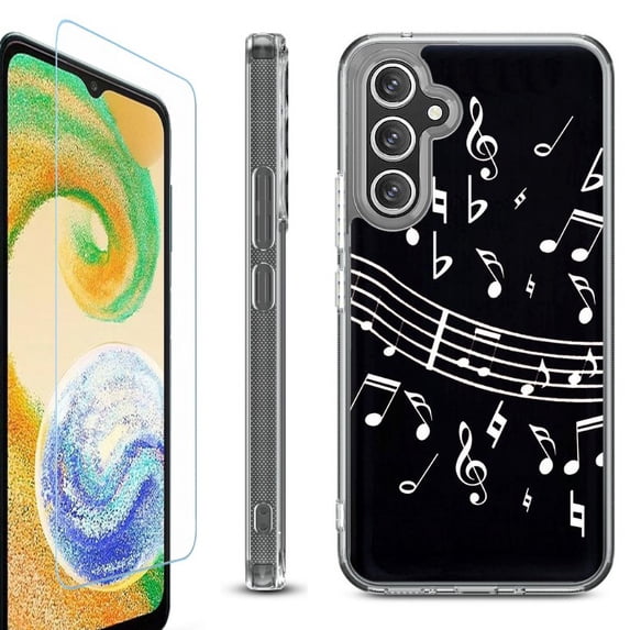 OneToughShield ® Case Compatible with Samsung Galaxy S24, Shockproof Bumper Phone Case, with Tempered Glass Screen Protector - Music Notes / Black