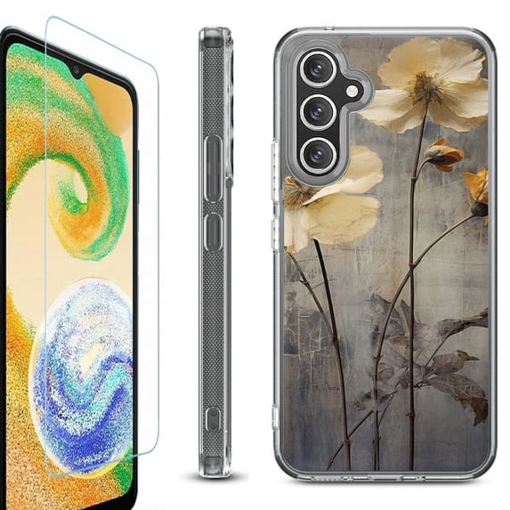 OneToughShield ® Case Compatible with Samsung Galaxy S24, Shockproof Bumper Phone Case, with Tempered Glass Screen Protector - Myth Flower