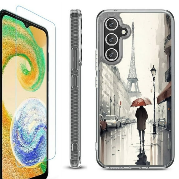 OneToughShield ® Case Compatible with Samsung Galaxy S24, Shockproof Bumper Phone Case, with Tempered Glass Screen Protector - Paris in the Rain