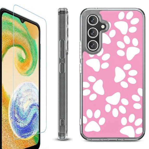OneToughShield ® Case Compatible with Samsung Galaxy S24, Shockproof Bumper Phone Case, with Tempered Glass Screen Protector - Pet Paw/ Pink