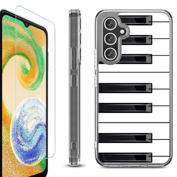 OneToughShield ® Case Compatible with Samsung Galaxy S24, Shockproof Bumper Phone Case, with Tempered Glass Screen Protector - Piano Design