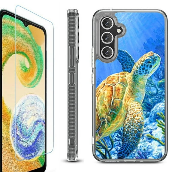 OneToughShield ® Case Compatible with Samsung Galaxy S24, Shockproof Bumper Phone Case, with Tempered Glass Screen Protector - Sea Turtle