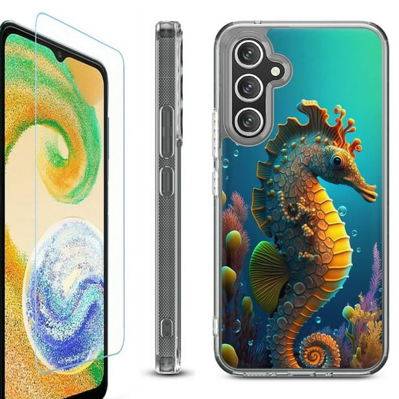OneToughShield ® Case Compatible with Samsung Galaxy S24, Shockproof Bumper Phone Case, with Tempered Glass Screen Protector - Seahorse