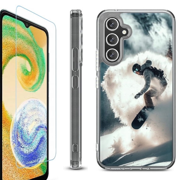 OneToughShield ® Case Compatible with Samsung Galaxy S24, Shockproof Bumper Phone Case, with Tempered Glass Screen Protector - Snowboarding