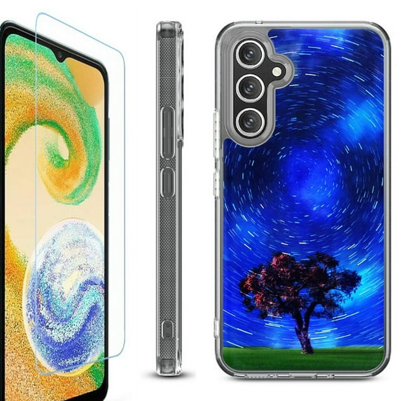 OneToughShield ® Case Compatible with Samsung Galaxy S24, Shockproof Bumper Phone Case, with Tempered Glass Screen Protector - Star Trails Tree