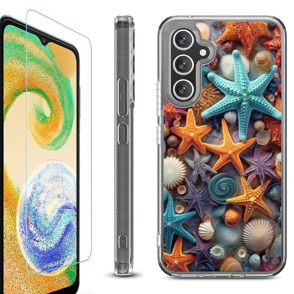 OneToughShield ® Case Compatible with Samsung Galaxy S24, Shockproof Bumper Phone Case, with Tempered Glass Screen Protector - Starfish Mix