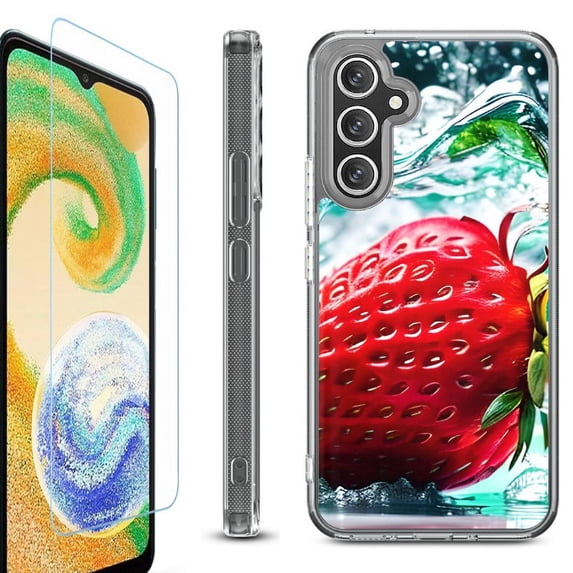 OneToughShield ® Case Compatible with Samsung Galaxy S24, Shockproof Bumper Phone Case, with Tempered Glass Screen Protector - Stawberry