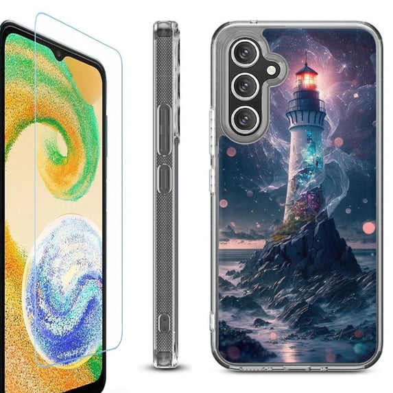 OneToughShield ® Case Compatible with Samsung Galaxy S24, Shockproof Bumper Phone Case, with Tempered Glass Screen Protector - Surreal Lighthouse