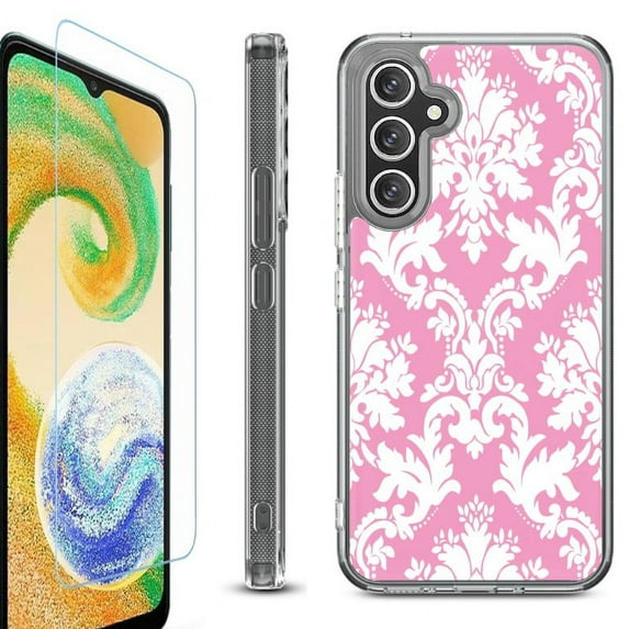 OneToughShield ® Case Compatible with Samsung Galaxy S24, Shockproof Bumper Phone Case, with Tempered Glass Screen Protector - Victorian White/Pink