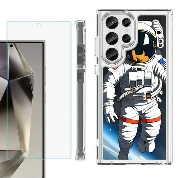 OneToughShield ® Case Compatible with Samsung Galaxy S24 Ultra, Shockproof Bumper Phone Case, with Tempered Glass Screen Protector - Astronaut