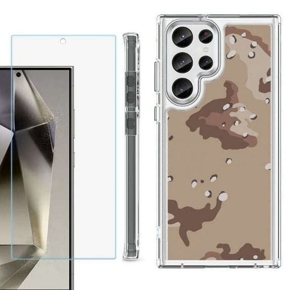 OneToughShield ® Case Compatible with Samsung Galaxy S24 Ultra, Shockproof Bumper Phone Case, with Tempered Glass Screen Protector - Desert Camo