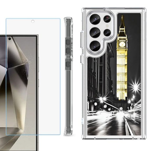 OneToughShield ® Case Compatible with Samsung Galaxy S24 Ultra, Shockproof Bumper Phone Case, with Tempered Glass Screen Protector - London Night