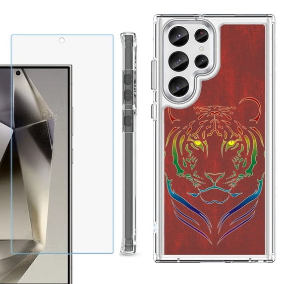 OneToughShield ® Case Compatible with Samsung Galaxy S24 Ultra, Shockproof Bumper Phone Case, with Tempered Glass Screen Protector - Night Tiger