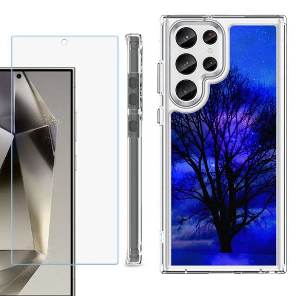 OneToughShield ® Case Compatible with Samsung Galaxy S24 Ultra, Shockproof Bumper Phone Case, with Tempered Glass Screen Protector - Night Tree