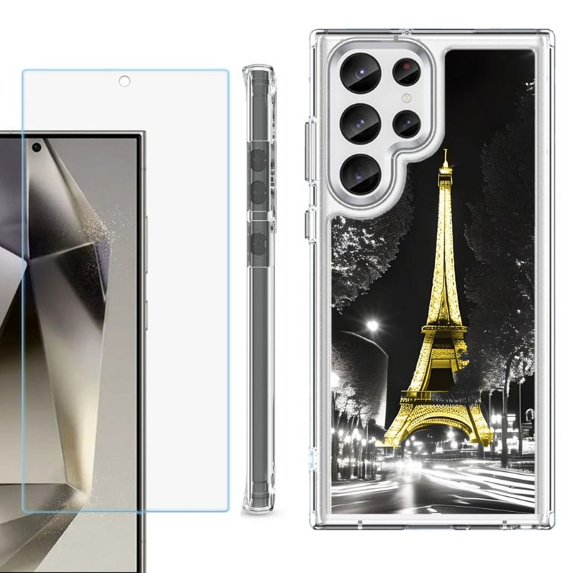 OneToughShield ® Case Compatible with Samsung Galaxy S24 Ultra, Shockproof Bumper Phone Case, with Tempered Glass Screen Protector - Paris Night