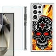 thumbnail image 1 of OneToughShield ® Case Compatible with Samsung Galaxy S24 Ultra, Shockproof Bumper Phone Case, with Tempered Glass Screen Protector - Skull Flames, 1 of 4
