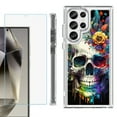 thumbnail image 1 of OneToughShield ® Case Compatible with Samsung Galaxy S24 Ultra, Shockproof Bumper Phone Case, with Tempered Glass Screen Protector - Skull Flower, 1 of 4