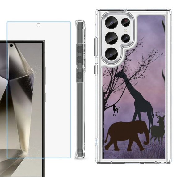 OneToughShield ® Case Compatible with Samsung Galaxy S24 Ultra, Shockproof Bumper Phone Case, with Tempered Glass Screen Protector - Twilight Safari