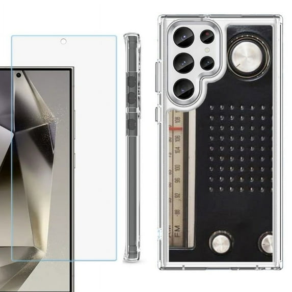 OneToughShield ® Case Compatible with Samsung Galaxy S24 Ultra, Shockproof Bumper Phone Case, with Tempered Glass Screen Protector - Vintage Radio