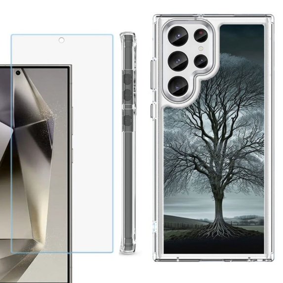 OneToughShield ® Case Compatible with Samsung Galaxy S24 Ultra, Shockproof Bumper Phone Case, with Tempered Glass Screen Protector - Winter Tree