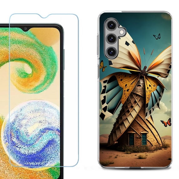 OneToughShield ® Compatible with Samsung Galaxy S24+ S24 Plus, Shockproof Fashion Phone Case, with Tempered Glass Screen Protector - Butterfly Windmills