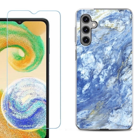 OneToughShield ® Compatible with Samsung Galaxy S24+ S24 Plus, Shockproof Fashion Phone Case, with Tempered Glass Screen Protector - Marble / Gem Blue