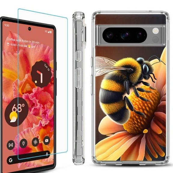 OneToughShield  Compatible with Google Pixel 8 Pro, Shockproof Phone Case, with Tempered Glass Screen Protector - Bee