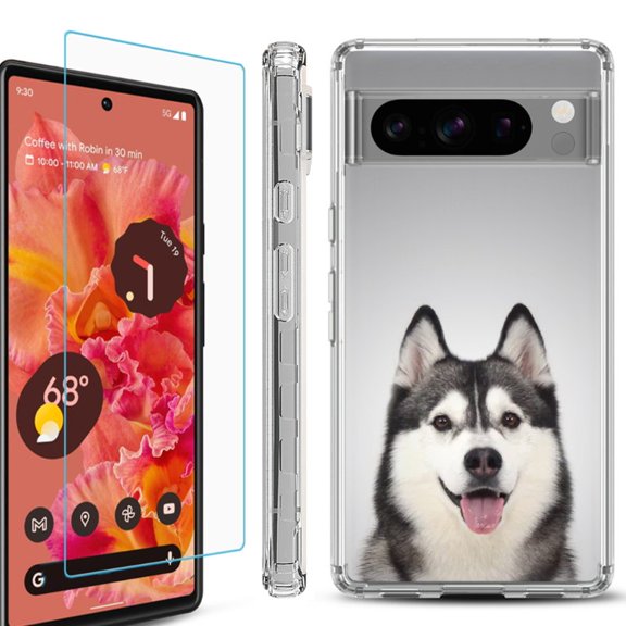 OneToughShield ® Compatible with Google Pixel 8 Pro, Shockproof Phone Case, with Tempered Glass Screen Protector - Husky Face