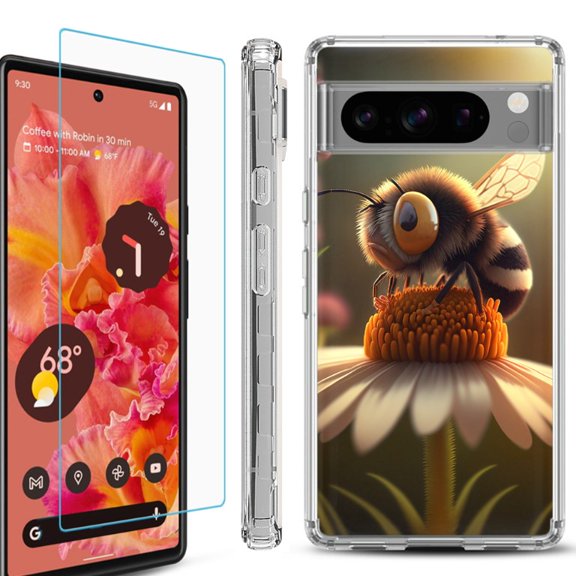 OneToughShield  Compatible with Google Pixel 8 Pro, Shockproof Phone Case, with Tempered Glass Screen Protector - Little Bee