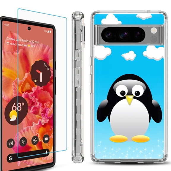 OneToughShield  Compatible with Google Pixel 8 Pro, Shockproof Phone Case, with Tempered Glass Screen Protector - Penguin