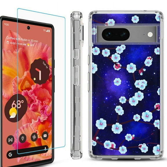 OneToughShield  Compatible with Google Pixel 8, Shockproof Phone Case, with Tempered Glass Screen Protector - Blossom Stars