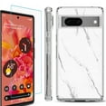 thumbnail image 1 of OneToughShield ® Compatible with Google Pixel 8, Shockproof Phone Case, with Tempered Glass Screen Protector - Marble / White, 1 of 4