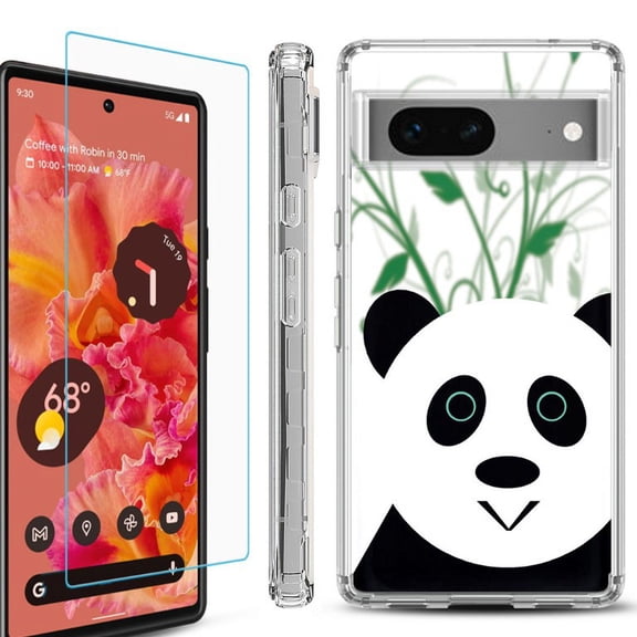 OneToughShield  Compatible with Google Pixel 8, Shockproof Phone Case, with Tempered Glass Screen Protector - Panda