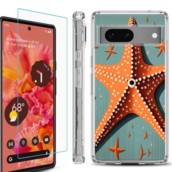 OneToughShield  Compatible with Google Pixel 8, Shockproof Phone Case, with Tempered Glass Screen Protector - Sea Star