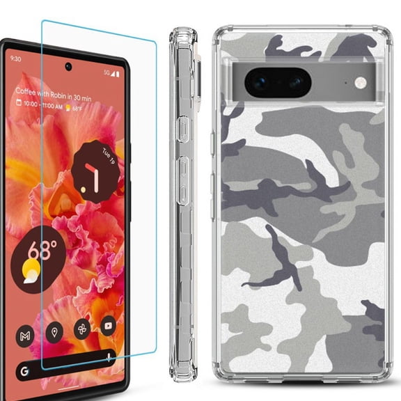 OneToughShield ® Compatible with Google Pixel 8, Shockproof Phone Case, with Tempered Glass Screen Protector - Urban Camo