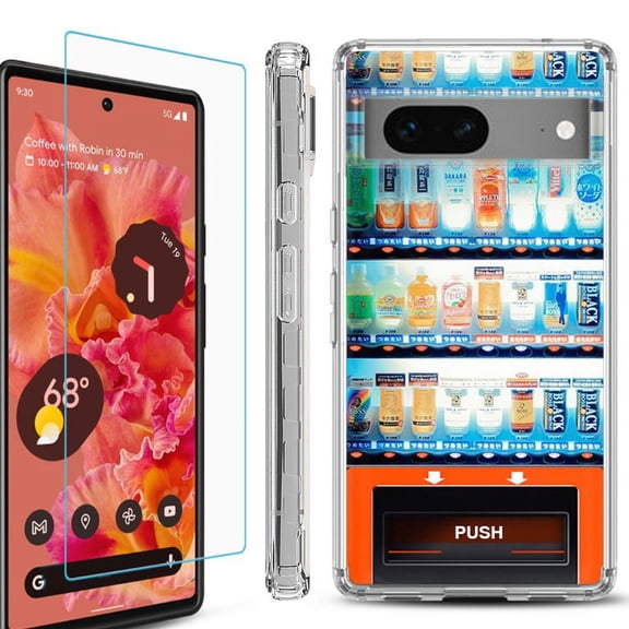 OneToughShield ® Compatible with Google Pixel 8, Shockproof Phone Case, with Tempered Glass Screen Protector - Vending Machine
