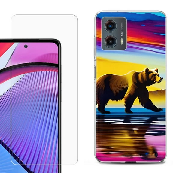 OneToughShield Compatible with Motorola Moto G 5G 2023, Shockproof Phone Case, with Tempered Glass Screen Protector - Bear