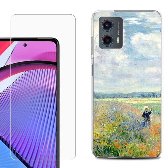 OneToughShield ® Compatible with Motorola Moto G 5G 2023, Shockproof Phone Case, with Tempered Glass Screen Protector - Poppy Field